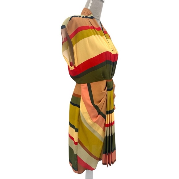 Toccin NYC Sarong Dress Multicolor Striped Pleated Front Sheath Dress Size 4 - Picture 6 of 11